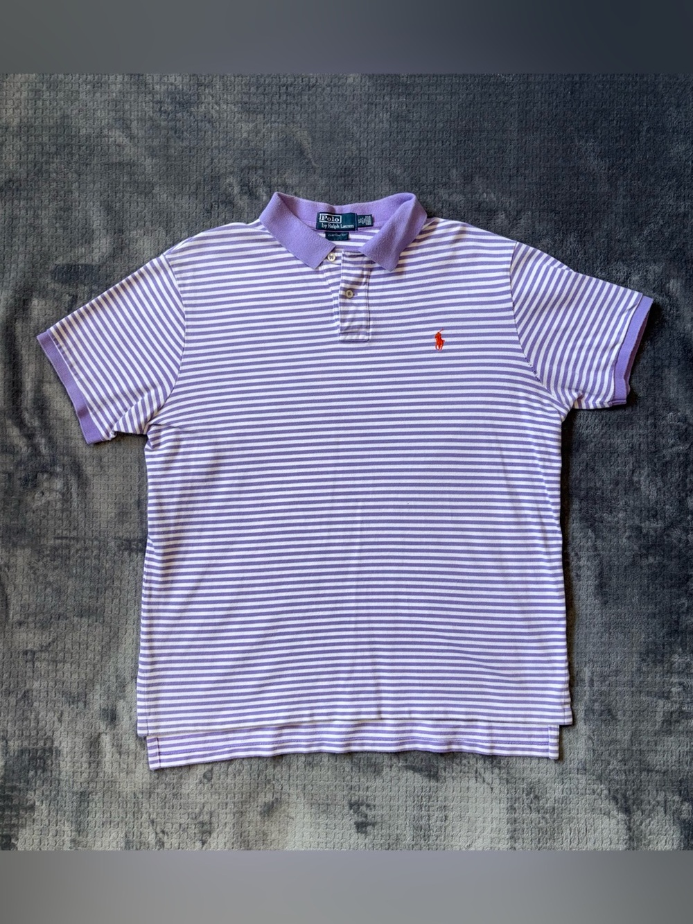 VTG Polo Ralph Lauren Men's XL Purple/White Striped Polo Shirt Short Sleeve Pony